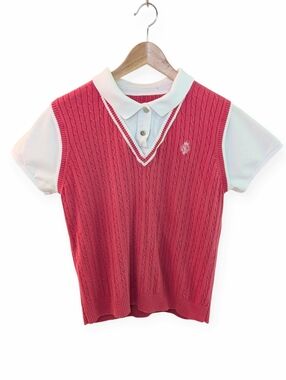 Lauren Ralph Lauren Sweater Vest with Attached Polo Shirt Pink